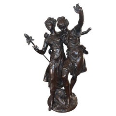 H. Dumaige: Bronzeskulptur zweier tanzender Frauen. Spätes 19. Jahrhundert, Frankreich.