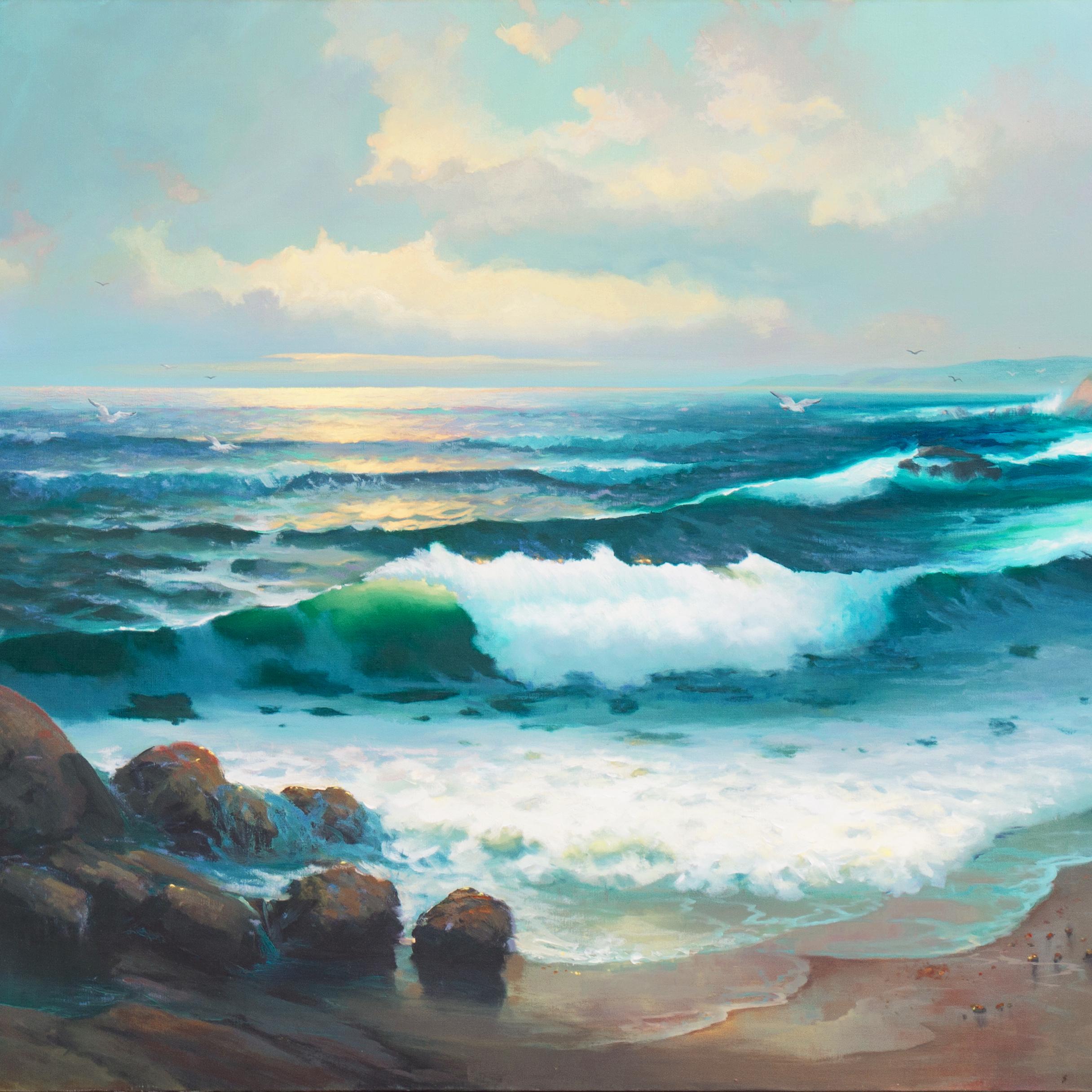 Très grande huile « Pacifique coucher de soleil », Huntington Beach Art League, Maui, Hawaï - Painting de H. Evan Sanders
