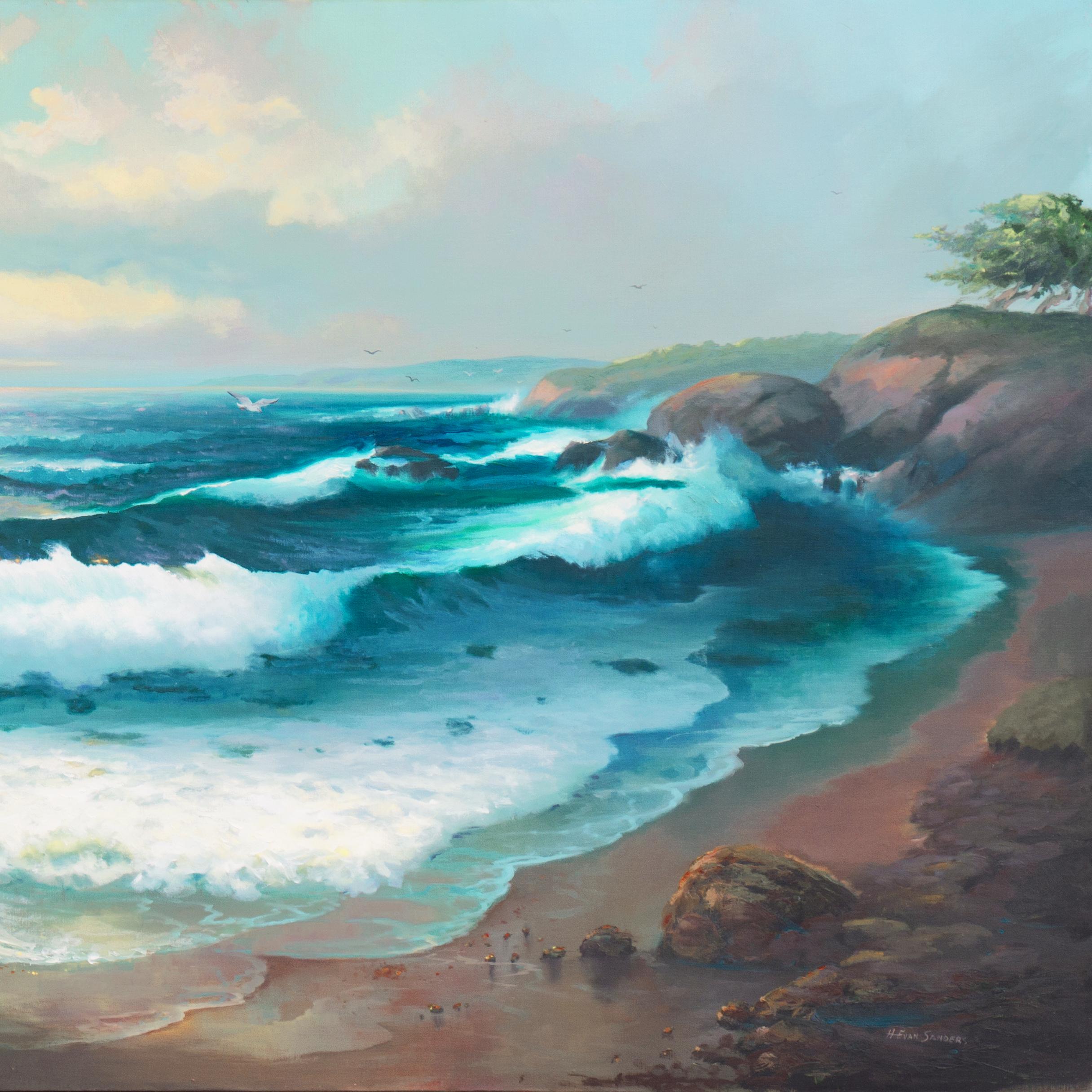 Très grande huile « Pacifique coucher de soleil », Huntington Beach Art League, Maui, Hawaï - Impressionnisme Painting par H. Evan Sanders