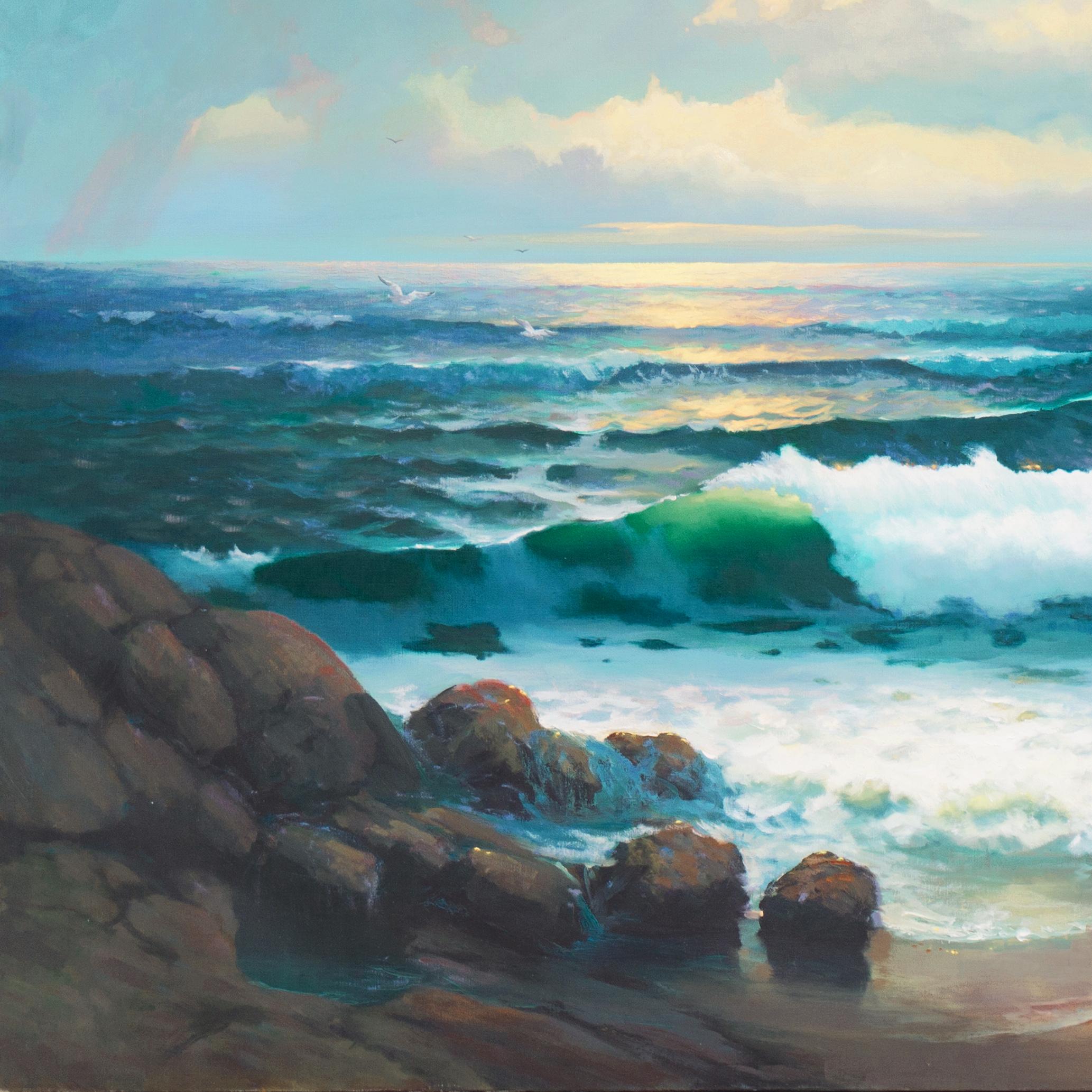 Très grande huile « Pacifique coucher de soleil », Huntington Beach Art League, Maui, Hawaï en vente 1