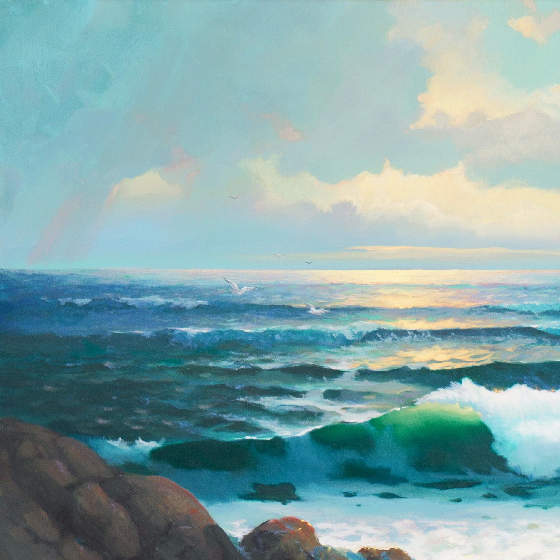 'Pacific Sunset', Very Large Oil, Huntington Beach Art League, Maui, Hawaii - Blue Landscape Painting by H. Evan Sanders