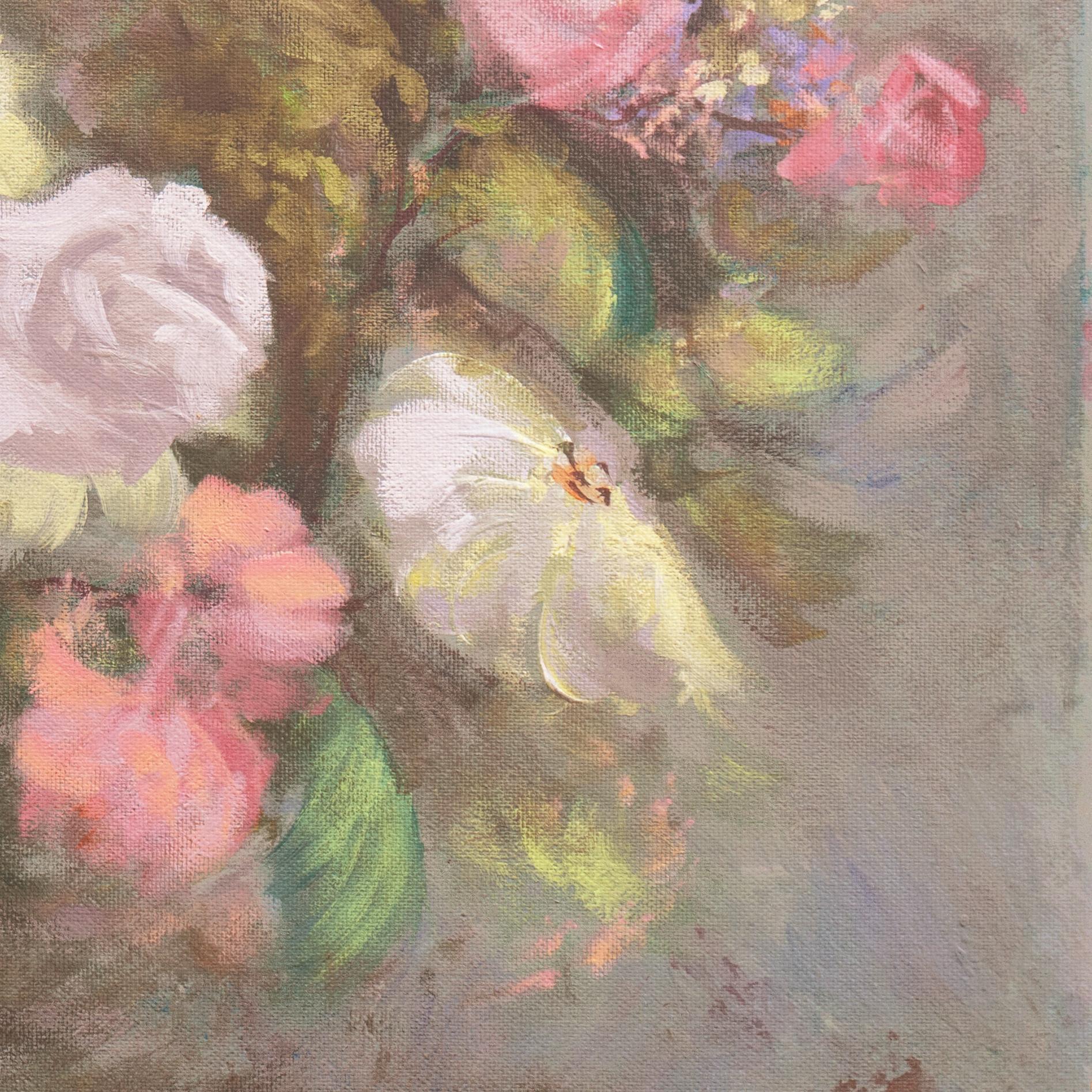 'Still Life of Flowers, Parchment and Rose', Huntington Beach Art League, Hawaii - Impressionist Painting by H. Evan Sanders
