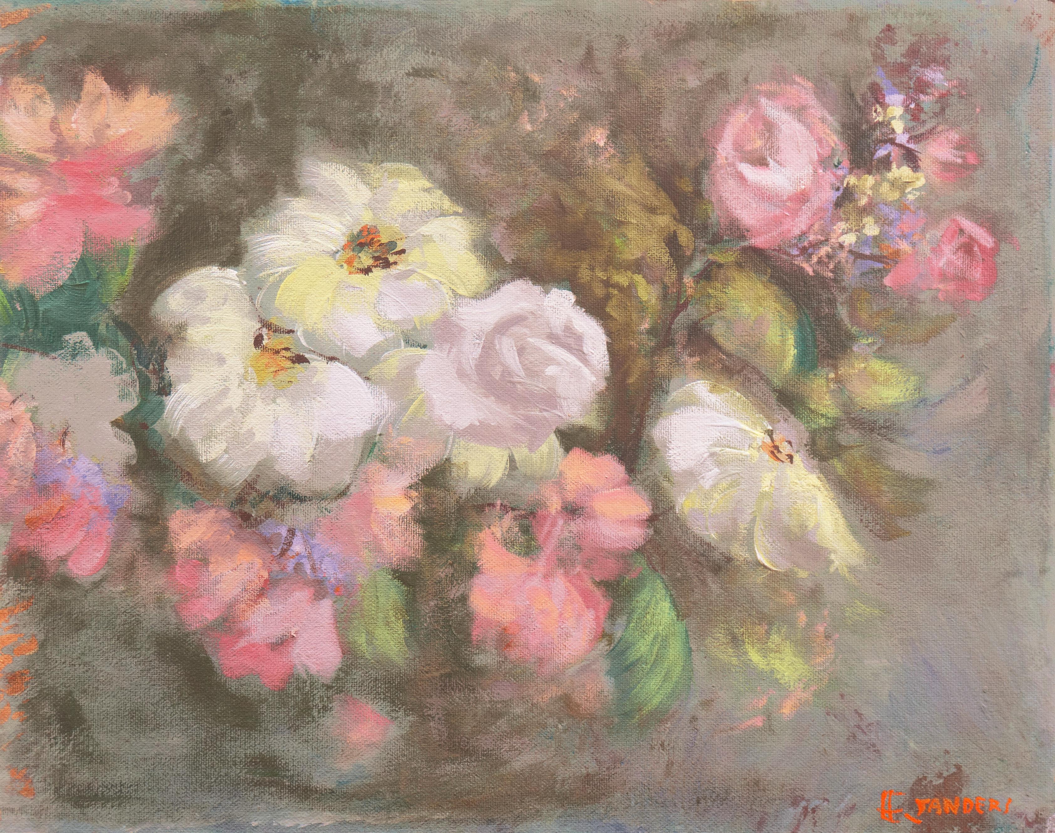 H. Evan Sanders Still-Life Painting - 'Still Life of Flowers, Parchment and Rose', Huntington Beach Art League, Hawaii
