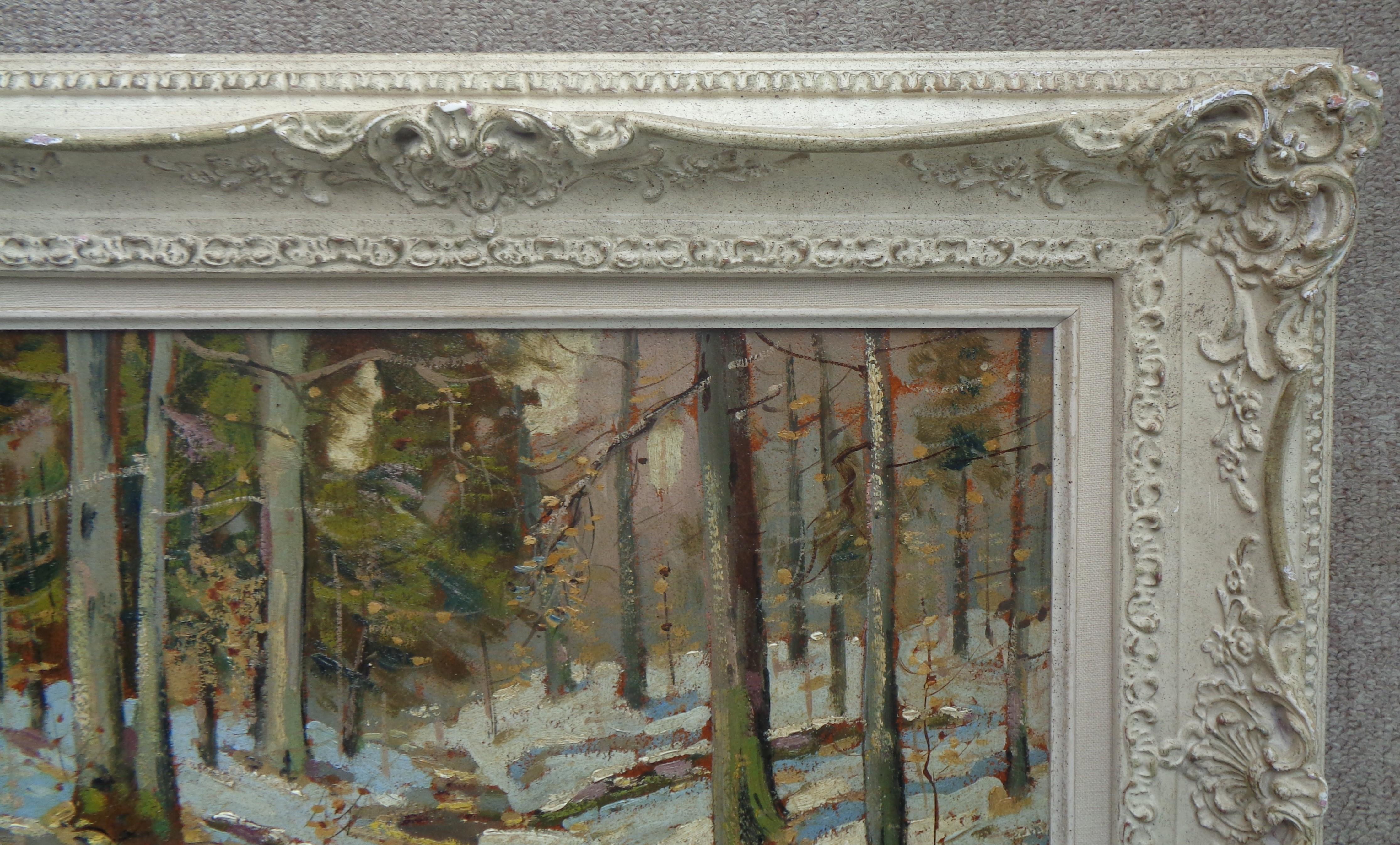 American Impressionist New York Artist H F Saloman Oil Painting Winter Brook For Sale 6
