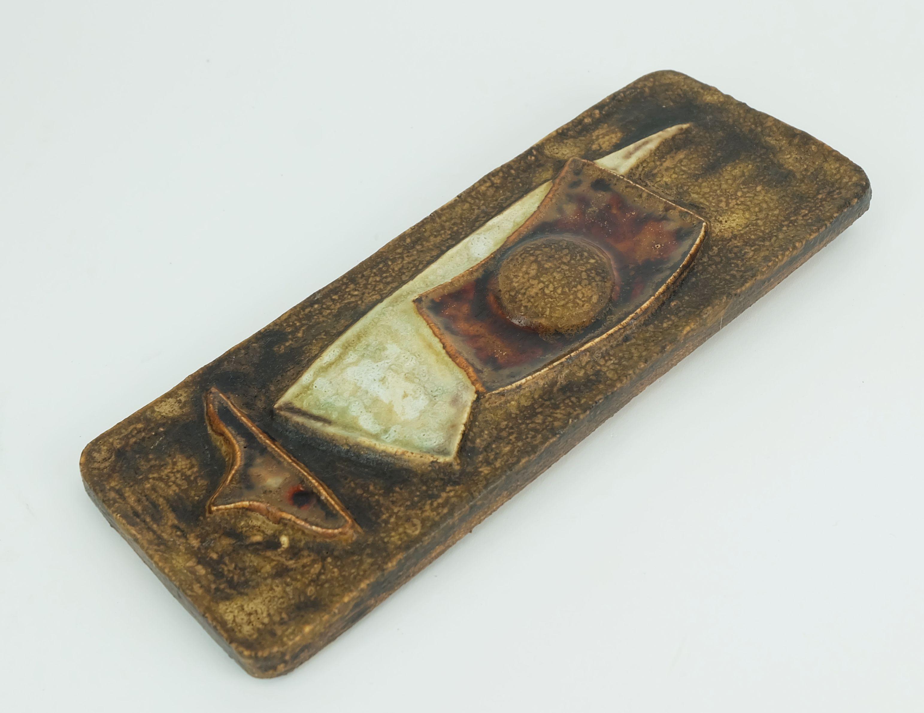Ceramic h. f. schaeffenacker WALL TILE  model N 3 with sailboat motif 1960s 70s