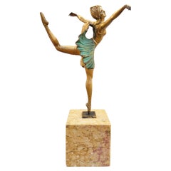 H Fournier, Bailarina, escultura de bronce firmada, Art Déco, Siglo XX