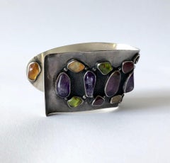 H. Fred Skaggs Arizona Modern Sterling Amethyst Peridot Citrine Cuff Bracelet