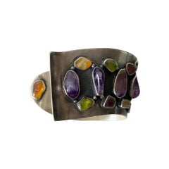 H. Fred Skaggs Arizona Modern Sterling Amethyst Peridot Citrin Manschette Armband