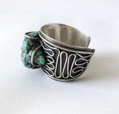 H. Fred Skaggs Arizona Modern Sterling Silver Sea Foam Turquoise Bracelet