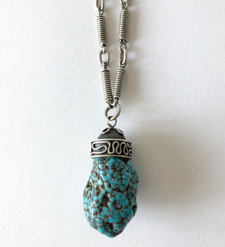 Modernist H. Fred Skaggs Arizona Modern Sterling Silver Sea Foam Turquoise Necklace For Sale