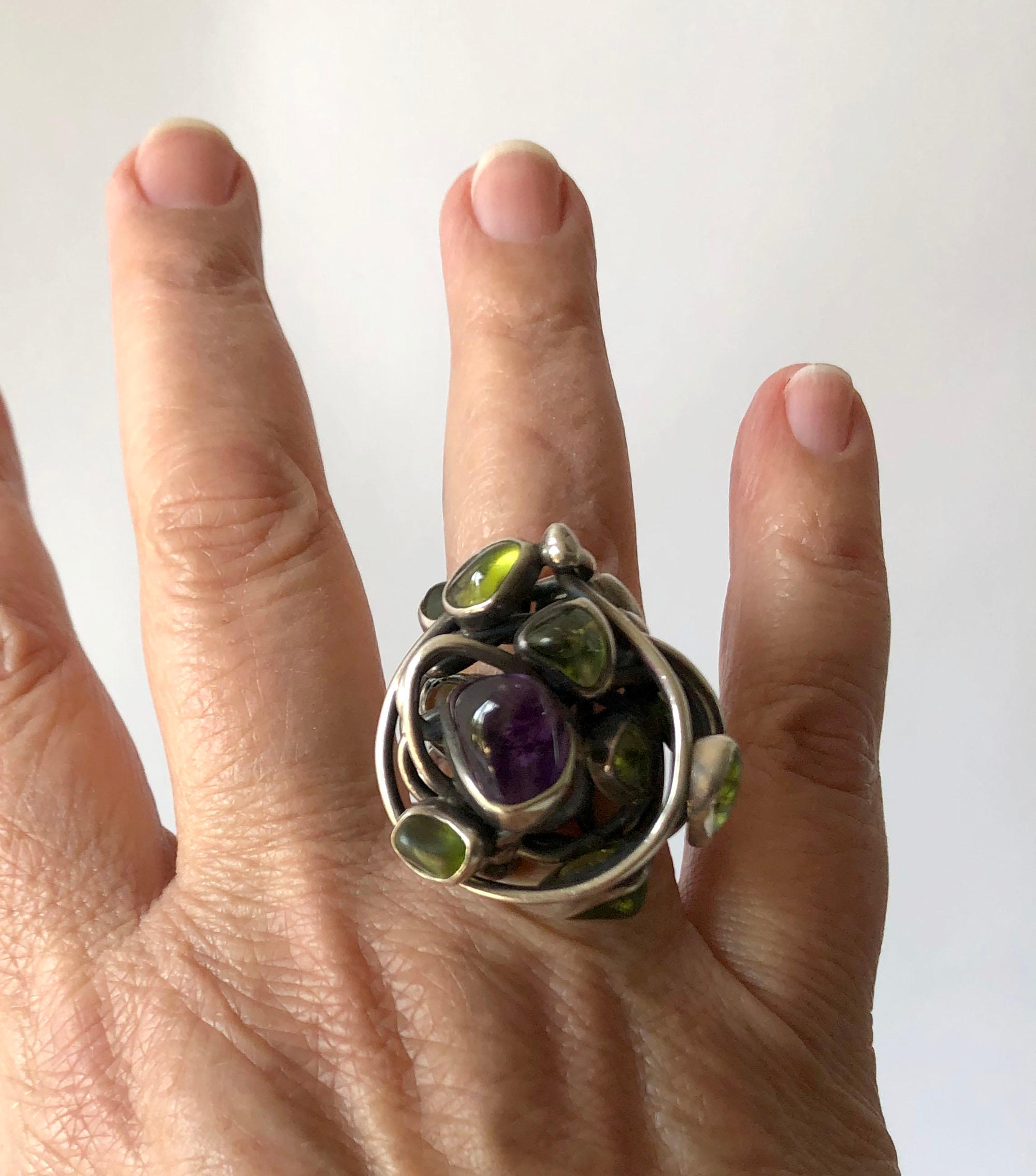 Women's H. Fred Skaggs Arizona Modernist Sterling Amethyst Peridot Ring