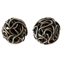 H. Fred Skaggs Sterling Silver American Modernist Coiled Wire Button Earrings