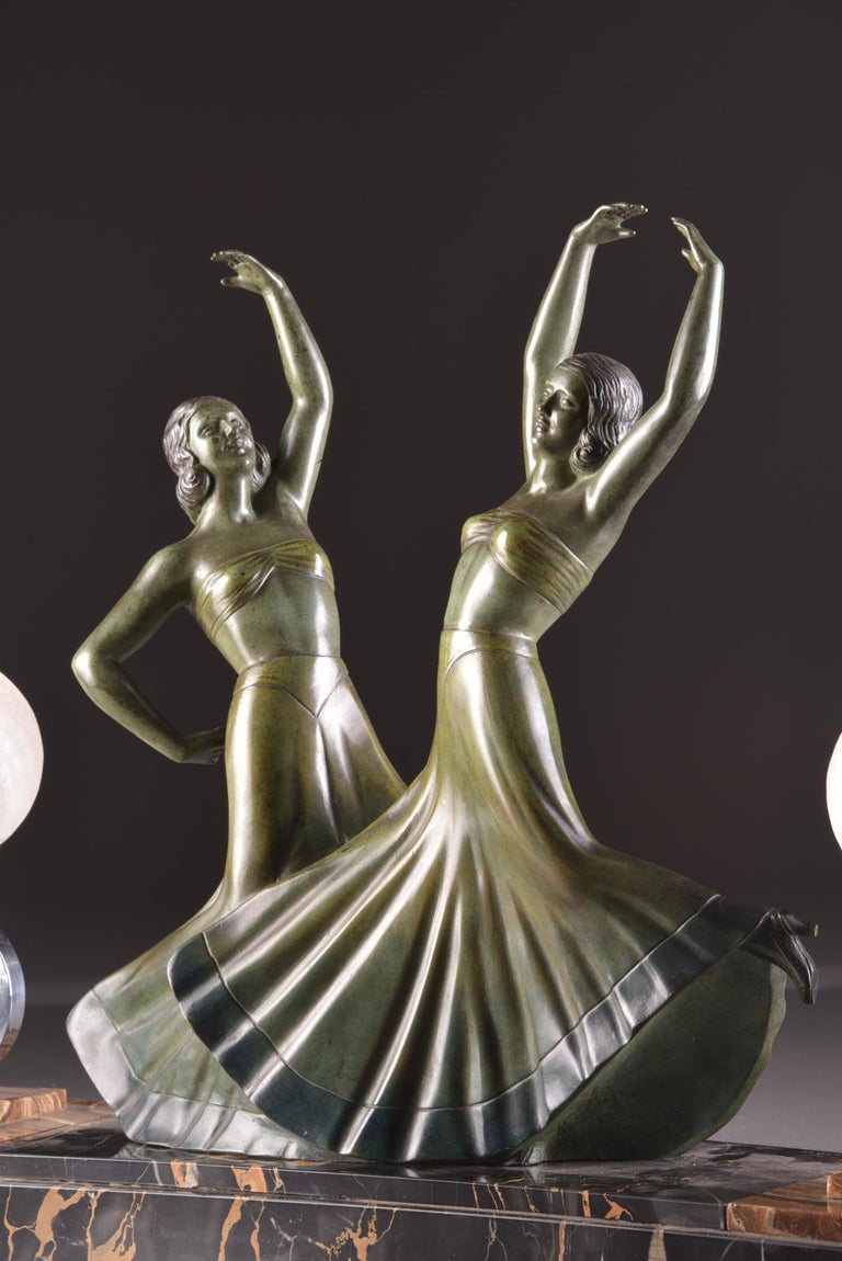 H. Fugere Sculpture, Lamp, Large Bronze Art Deco Statue / Lighting For Sale 1