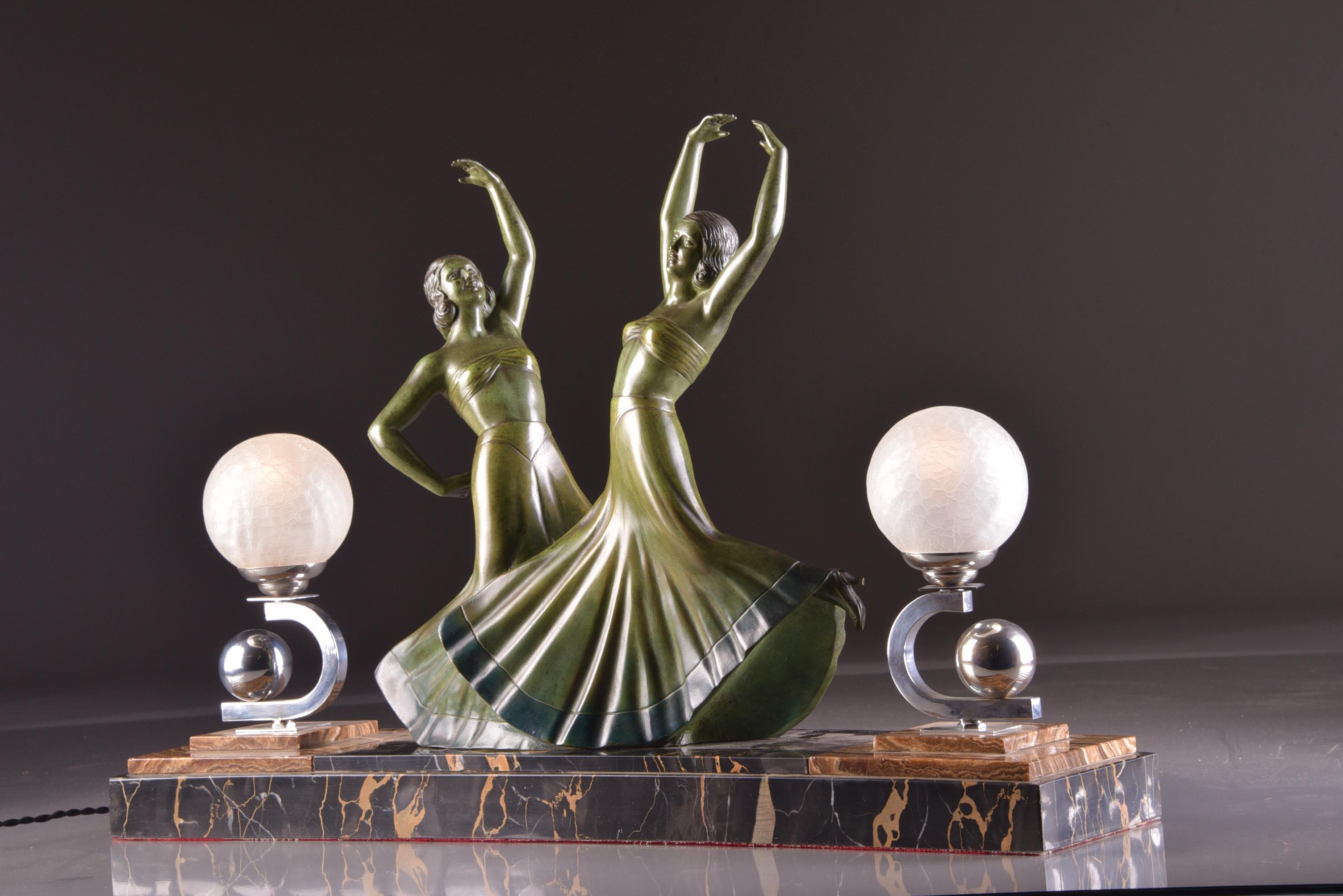 H. Fugere Sculpture, Lamp, Large Bronze Art Deco Statue / Lighting For Sale 2