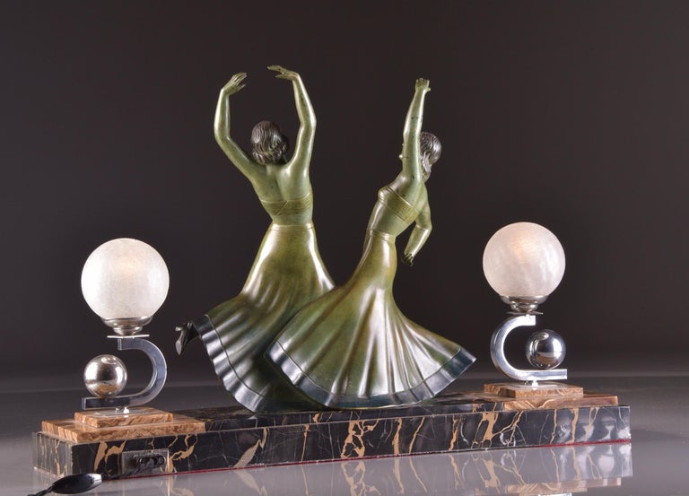 H. Fugere Sculpture, Lamp, Large Bronze Art Deco Statue / Lighting For Sale 3