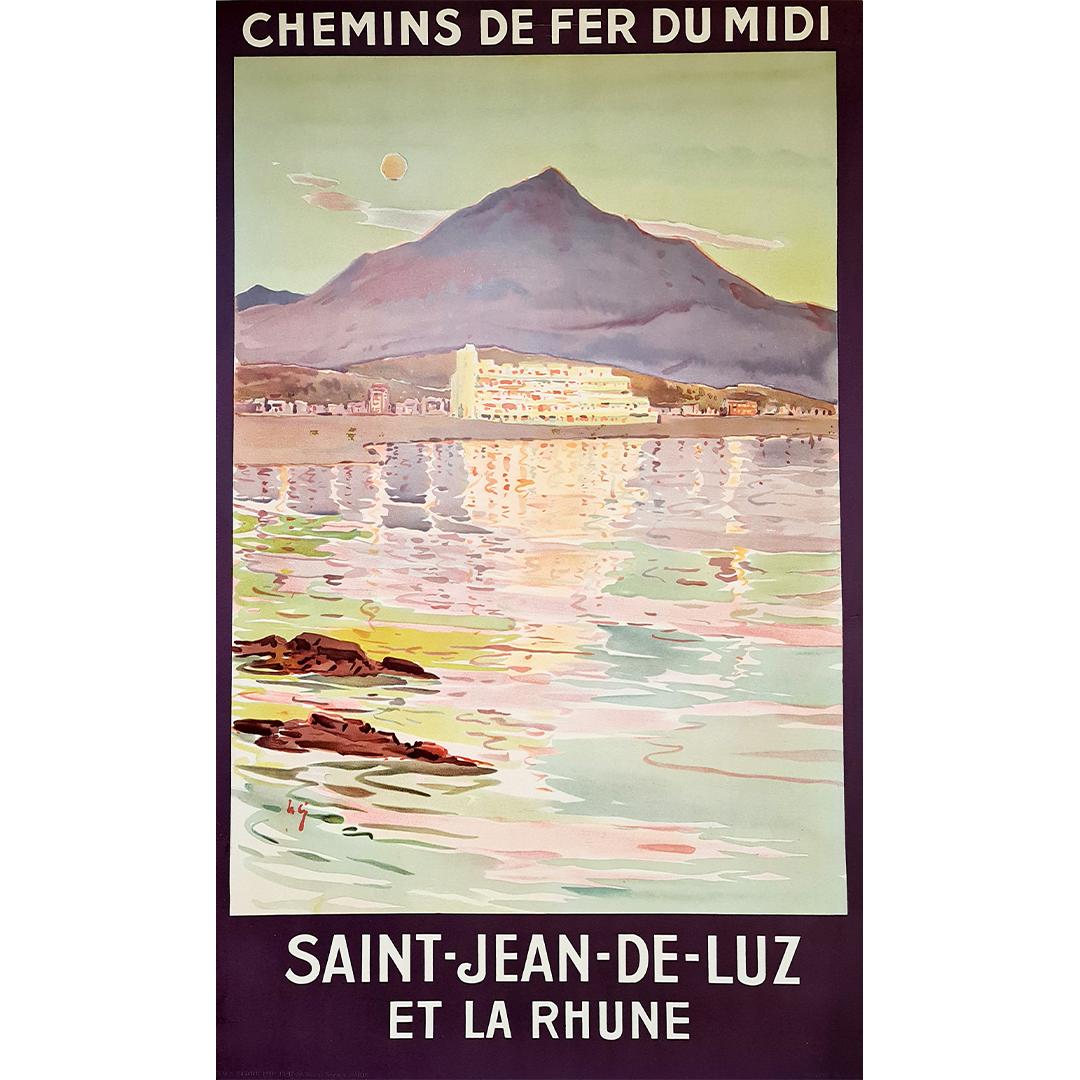 Poster originale di assoluta bellezza e molto raro realizzato intorno agli anni 1925 per promuovere il turismo nella regione del Sud-Ovest della Francia, più precisamente Saint Jean de Luz e la Rhune.

La Rhune è una cima situata nei Pirenei. La sua