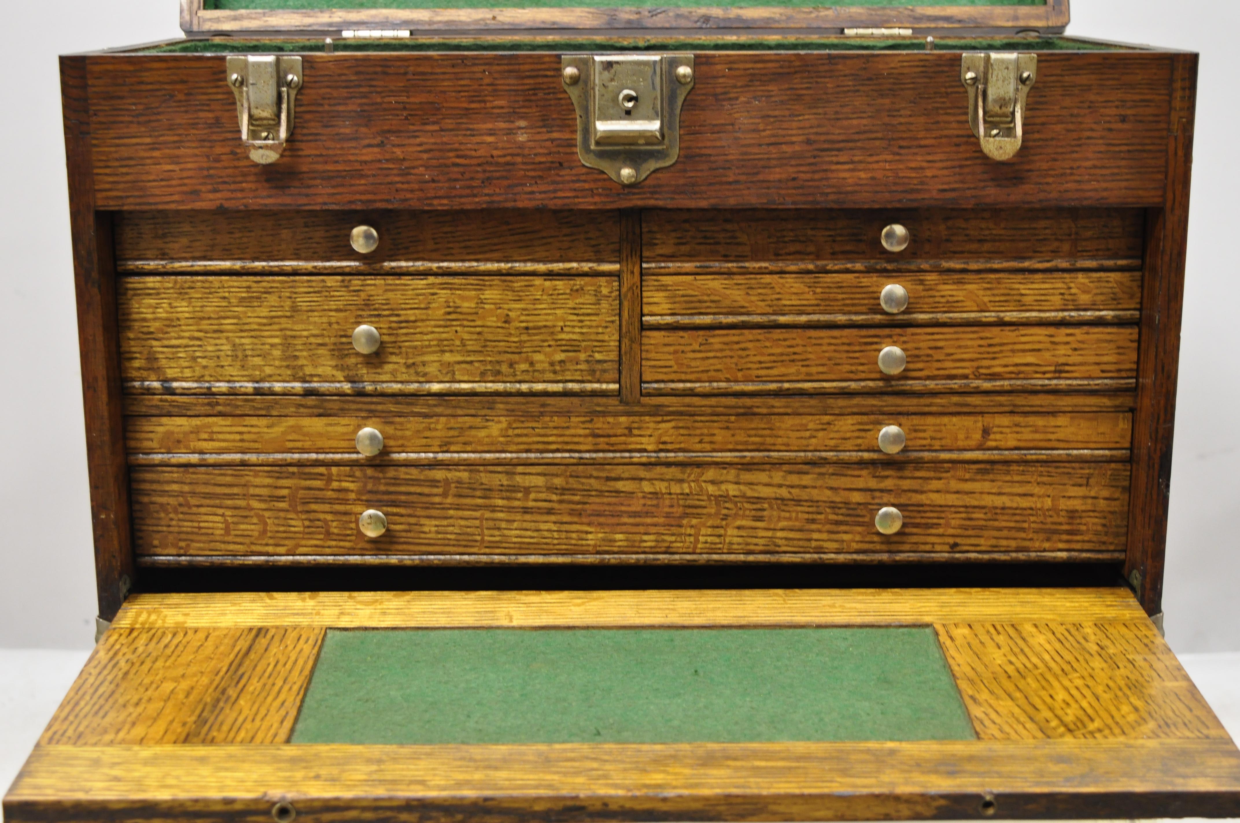 North American H. Gerstner & Sons Antique Oakwood Machinist 7 Drawer Tool Chest Box