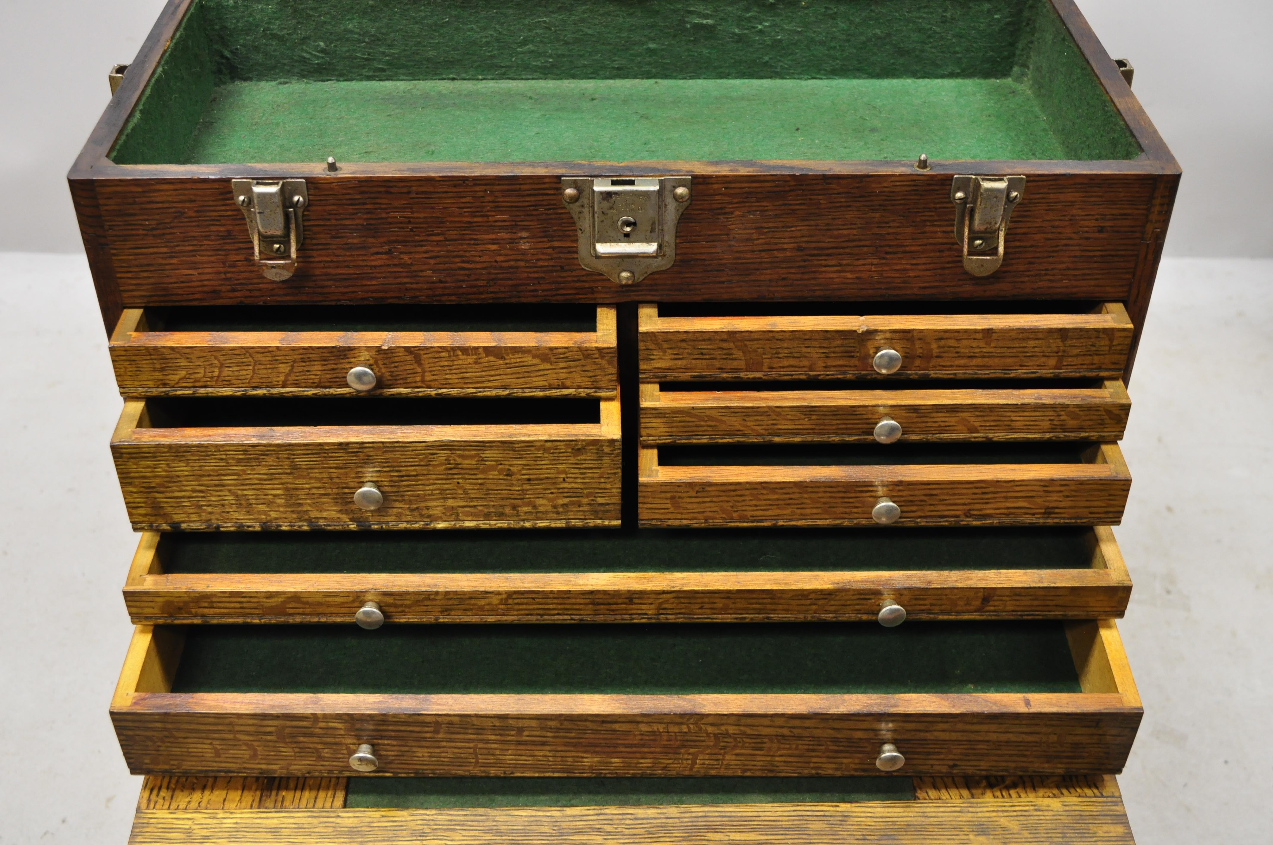 H. Gerstner & Sons Antique Oakwood Machinist 7 Drawer Tool Chest Box In Good Condition In Philadelphia, PA