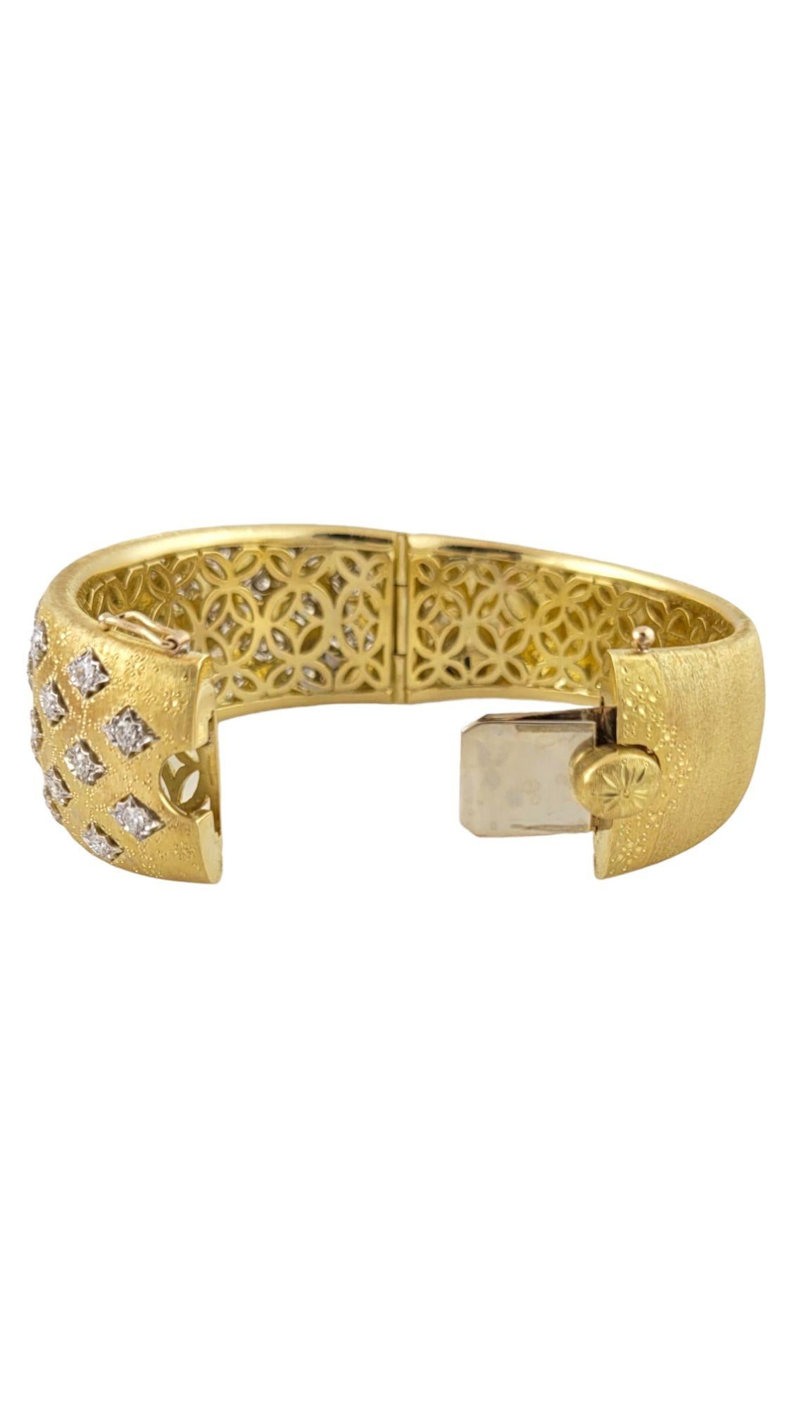 H. Gold 18K Yellow Gold Florentine Finish Diamond Bangle Bracelet 1