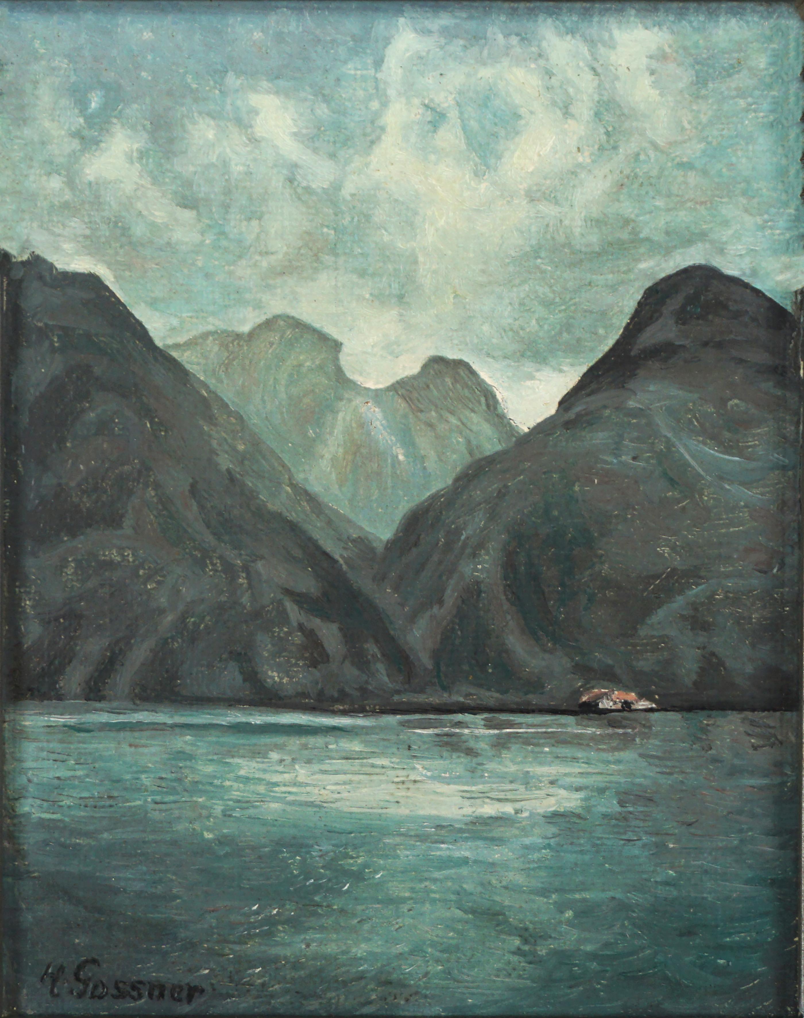 Paysage vintage du lac Konigssee, Allemagne  - Painting de H. Gossner