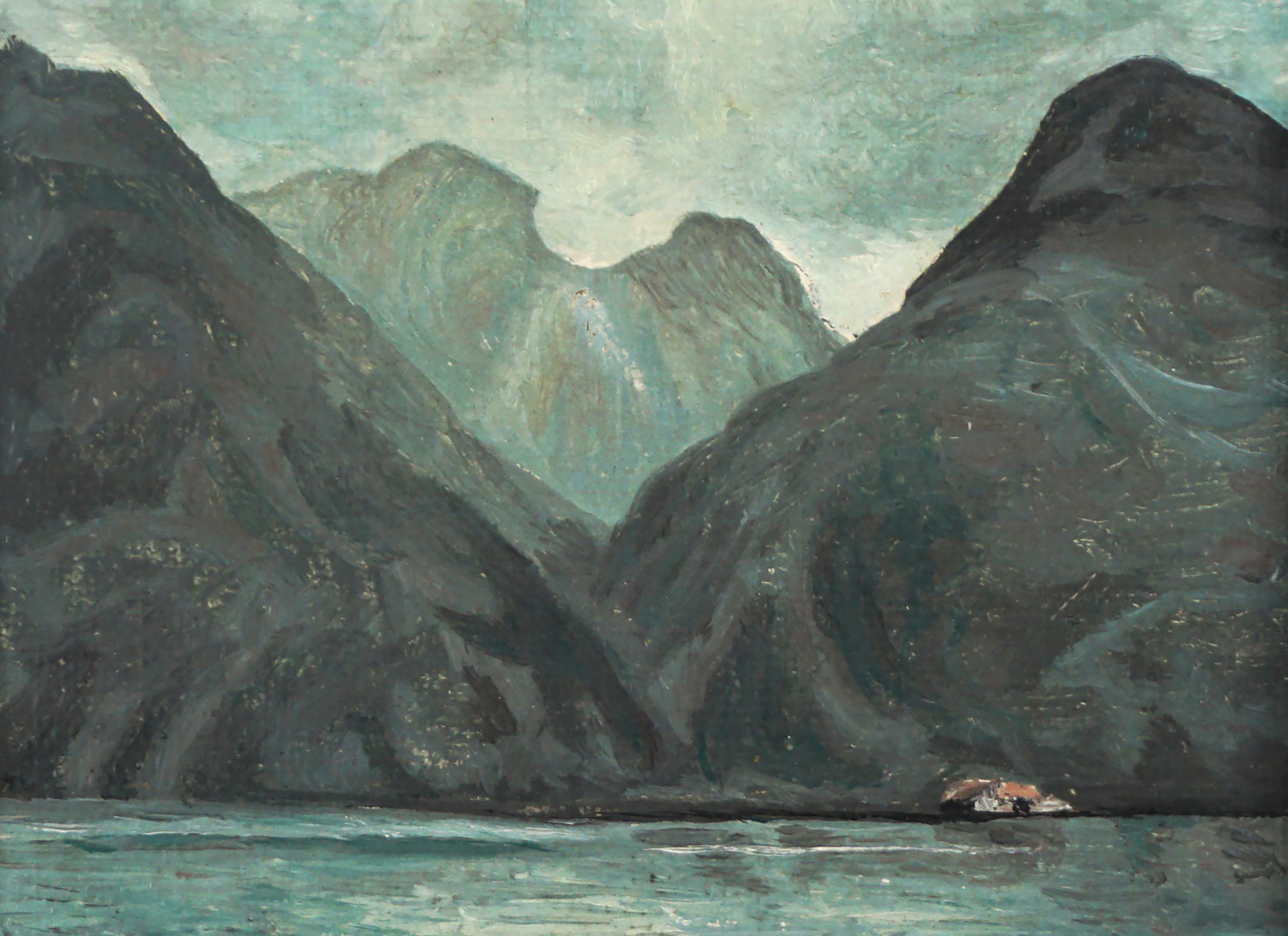 Paysage vintage du lac Konigssee, Allemagne  - Impressionnisme Painting par H. Gossner