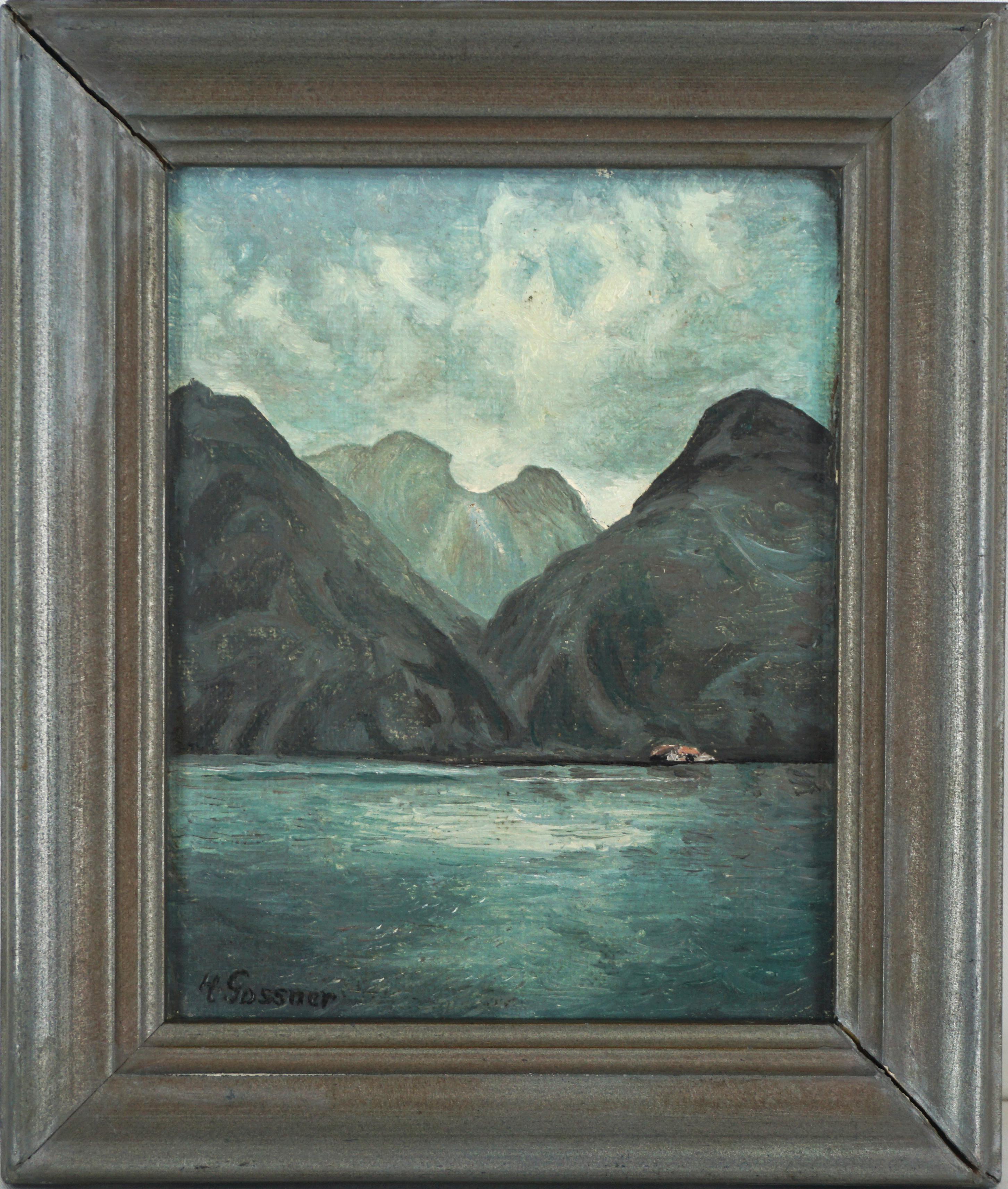 Landscape Painting H. Gossner - Paysage vintage du lac Konigssee, Allemagne 
