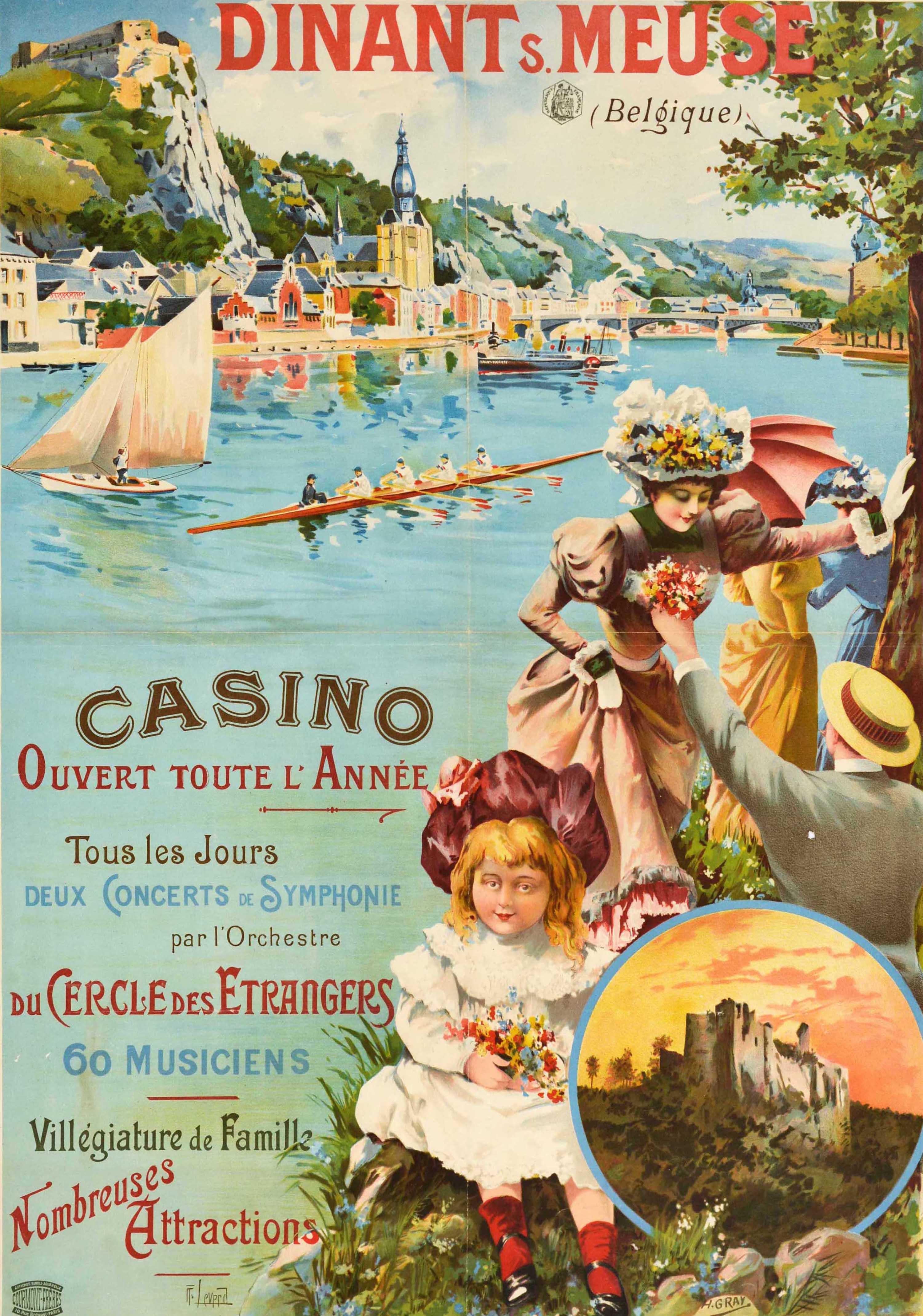 Original Antique North Belgium Railway Travel Poster Dinant Sur Meuse Belgique - Print by H Gray