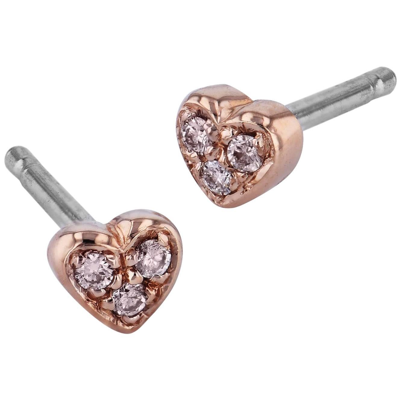 H & H 0.05 Carat Diamond Heart Stud Earrings
