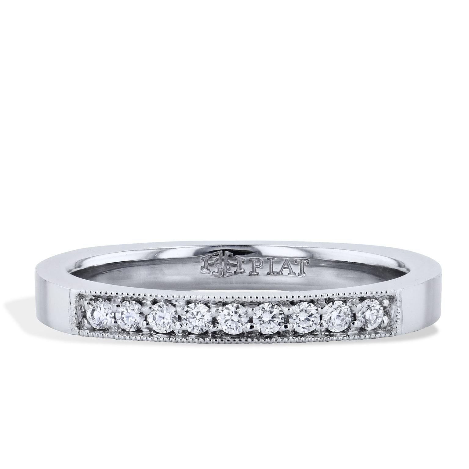 H&H 0.10 Carat Diamond Band Ring in Platinum In New Condition For Sale In Miami, FL