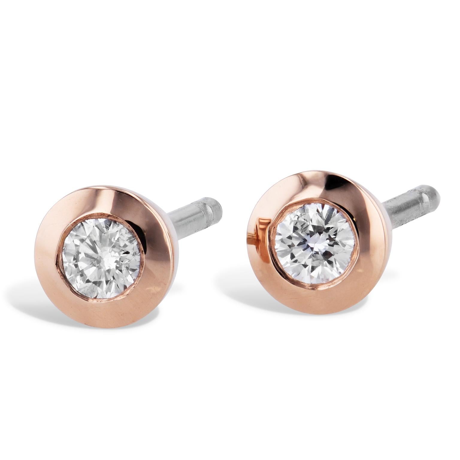 Round Cut H & H 0.14 Carat Bezel Set Diamond Stud Earrings