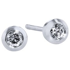 0.16 Carat Bezel Set Diamond Stud 14 karat White Gold Earrings Handmade by H&H