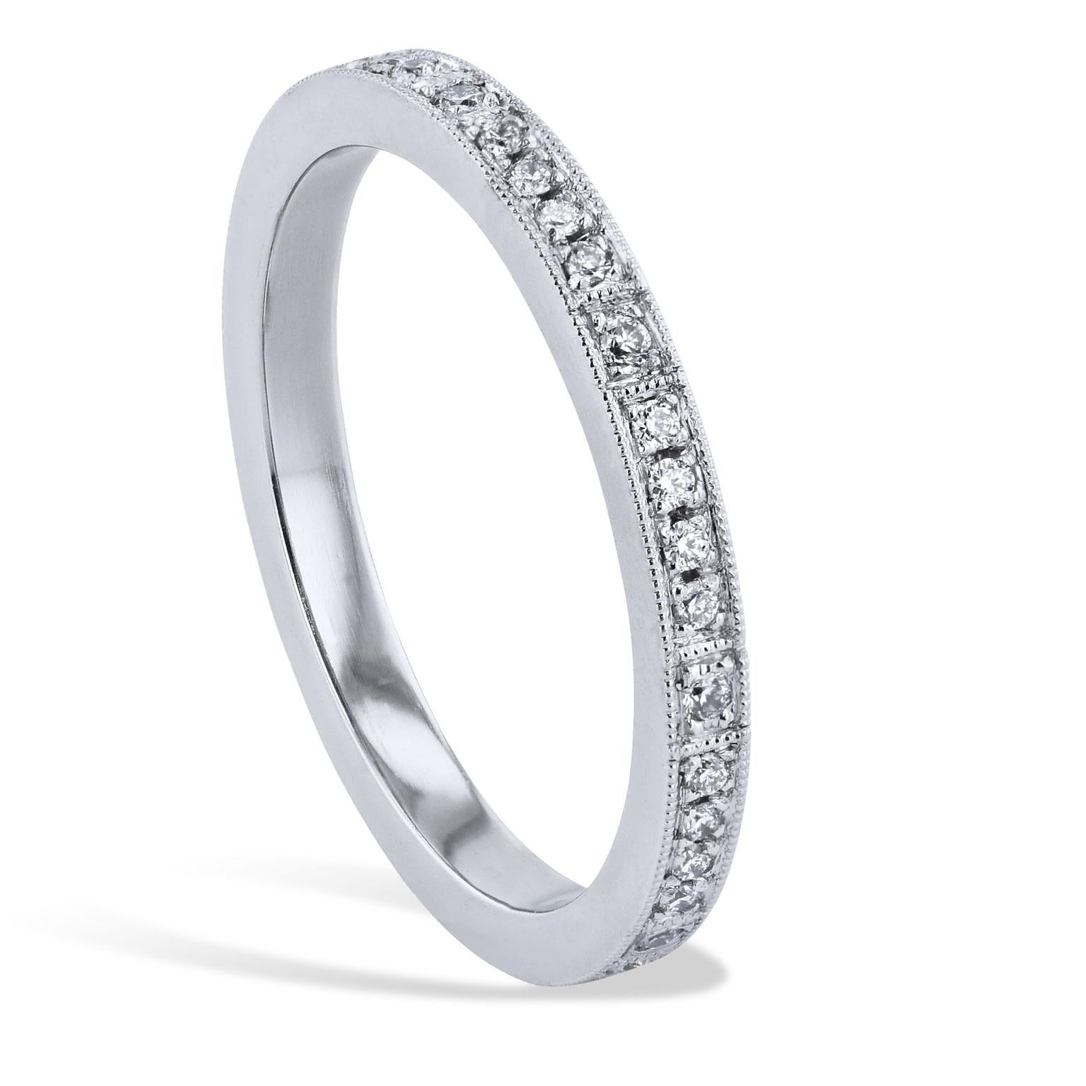 Round Cut 0.19 Carat Round Diamond Pave Platinum Eternity Band Ring Handmade by H&H Jewels For Sale