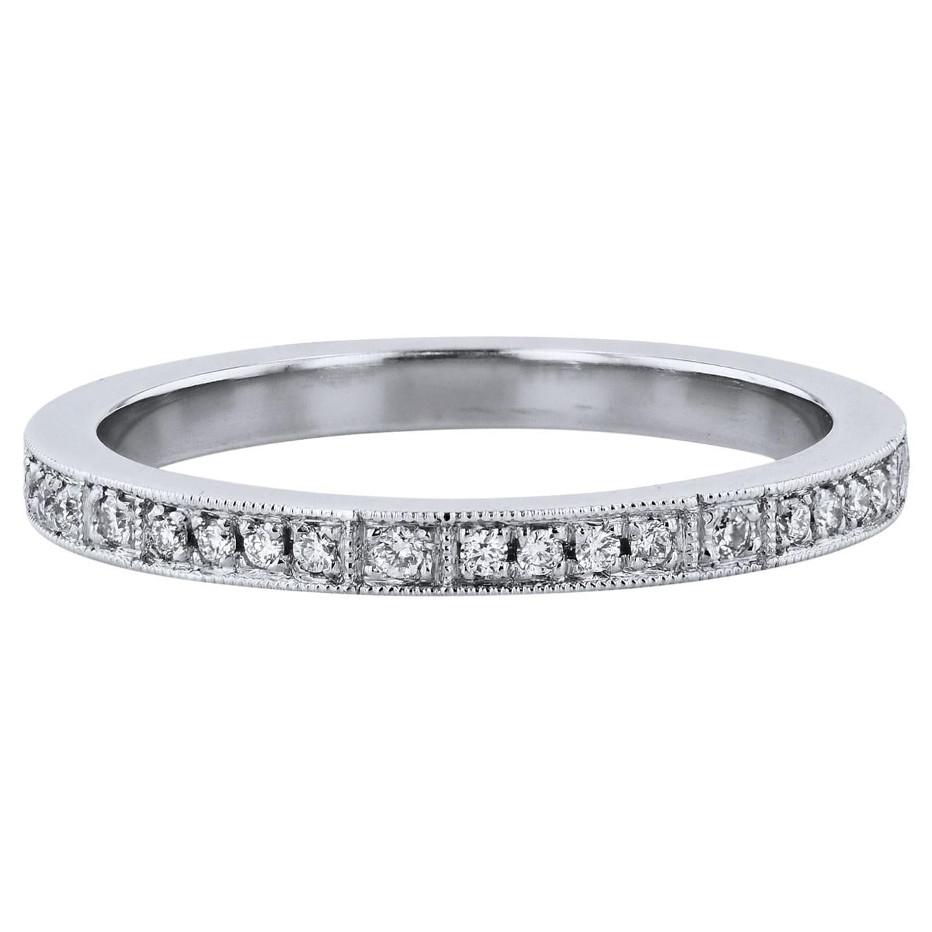 0.19 Carat Round Diamond Pave Platinum Eternity Band Ring Handmade by H&H Jewels For Sale