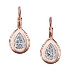 0.57 Carat Pear-Shaped Diamond 18 karat Rose Gold Lever-Back Earrings Handmade