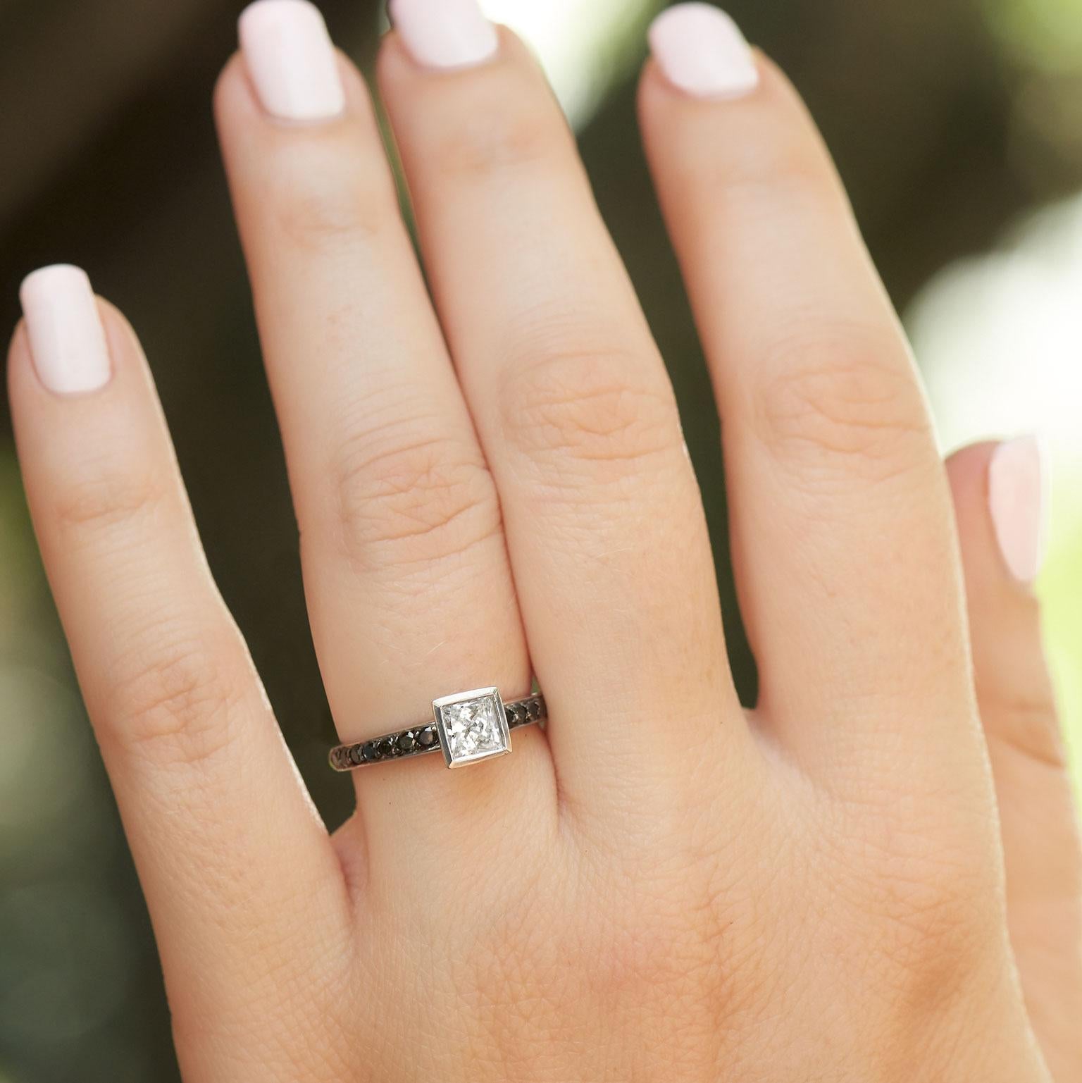 black princess cut diamond engagement ring