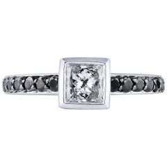 0.58 Carat Princess Cut Diamond with Black Diamond Pave Engagement Ring Size 6.5