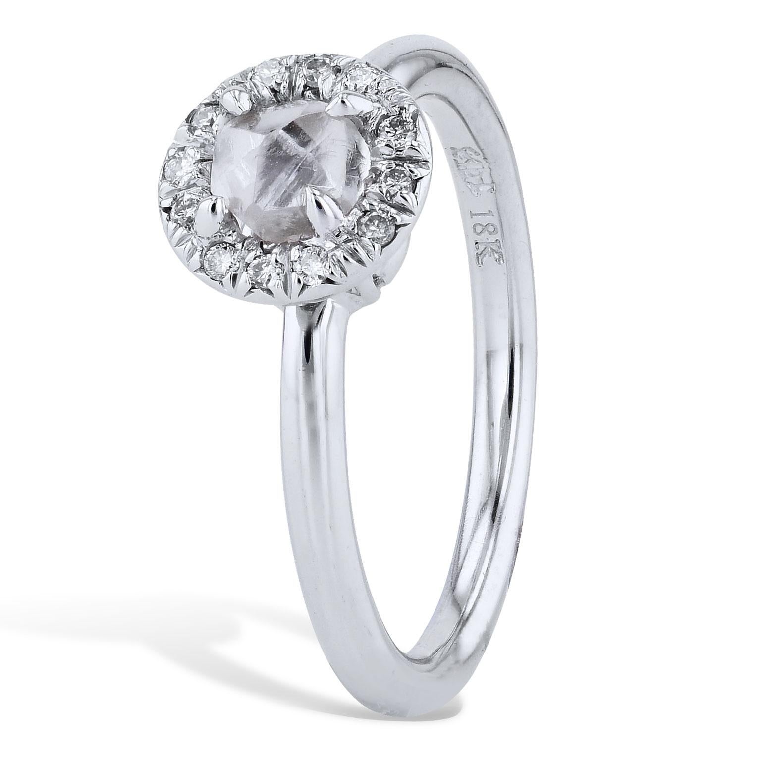 Round Cut Handmade H&H 0.64 Carat Natural Rough Diamond 18 Kt Palladium Engagement Ring 6