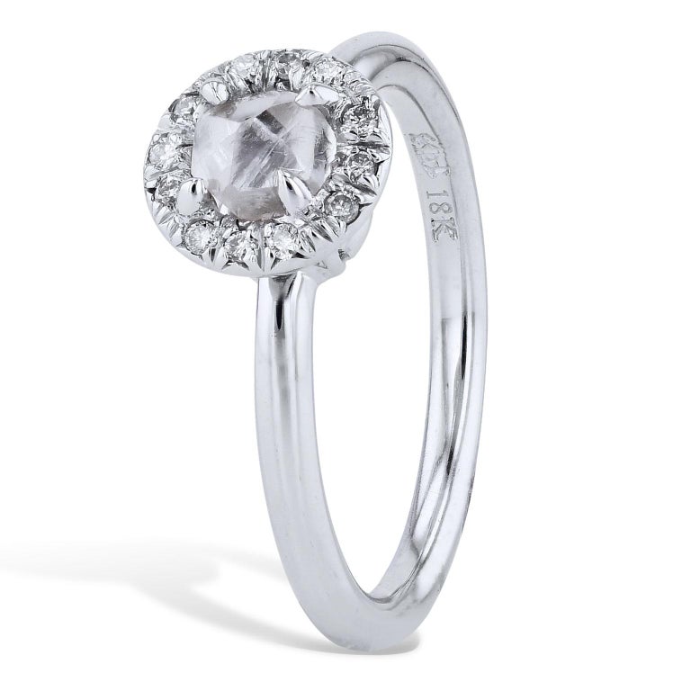 Handmade H&H 0.64 Carat Natural Rough Diamond 18 Kt Palladium Engagement Ring 6 In New Condition In Miami, FL
