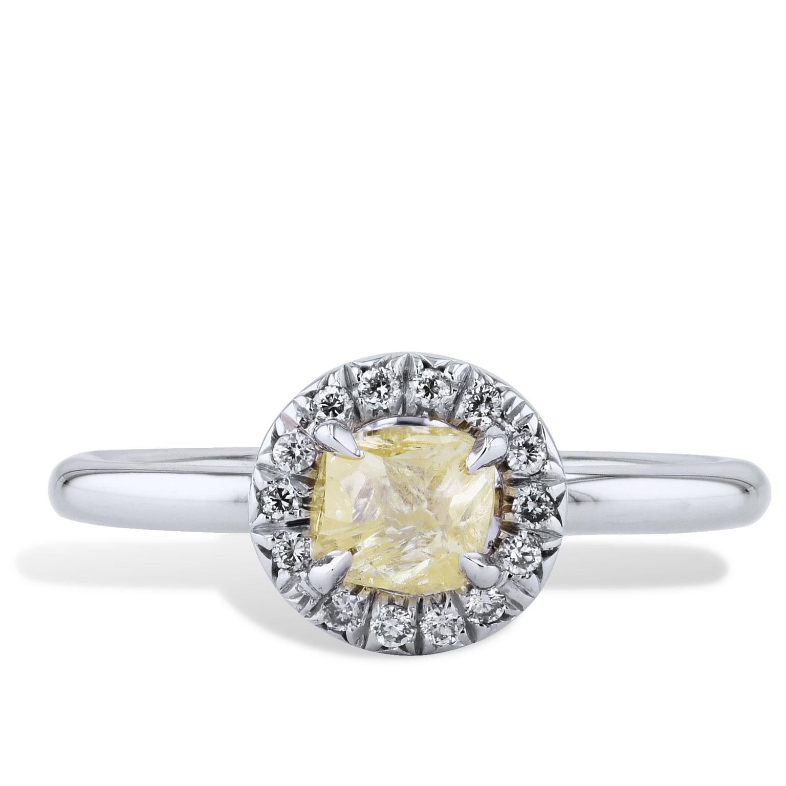 H & H 0.74 Carat Natural Rough Yellow Diamond Engagement Ring in 18 Kt 6

Be astounded by the beauty of natural rough diamonds with this 0.74 carat natural rough yellow diamond featuring 0.09 carat of diamond pave (H/I/SI) encircled around the