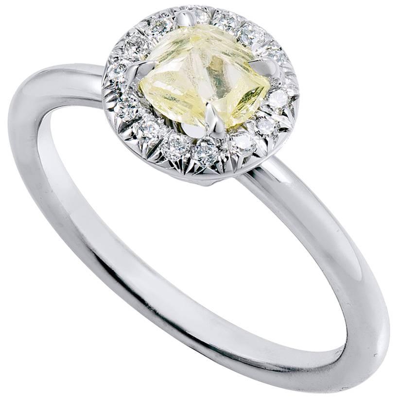 H & H 0.74 Carat Natural Rough Yellow Diamond Engagement Ring in 18 Kt 6