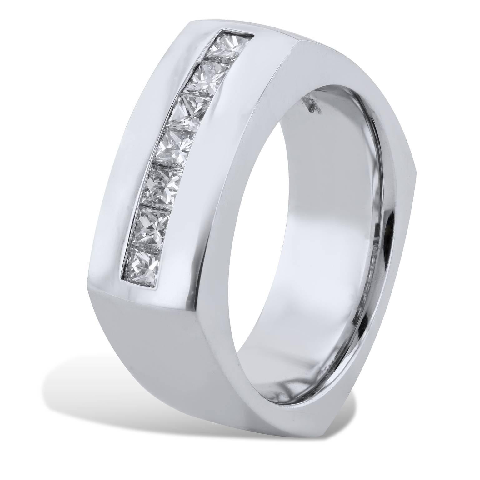 H & H Men's 0.75 Carat Princess Cut Men's Diamond Band Ring In New Condition In Miami, FL