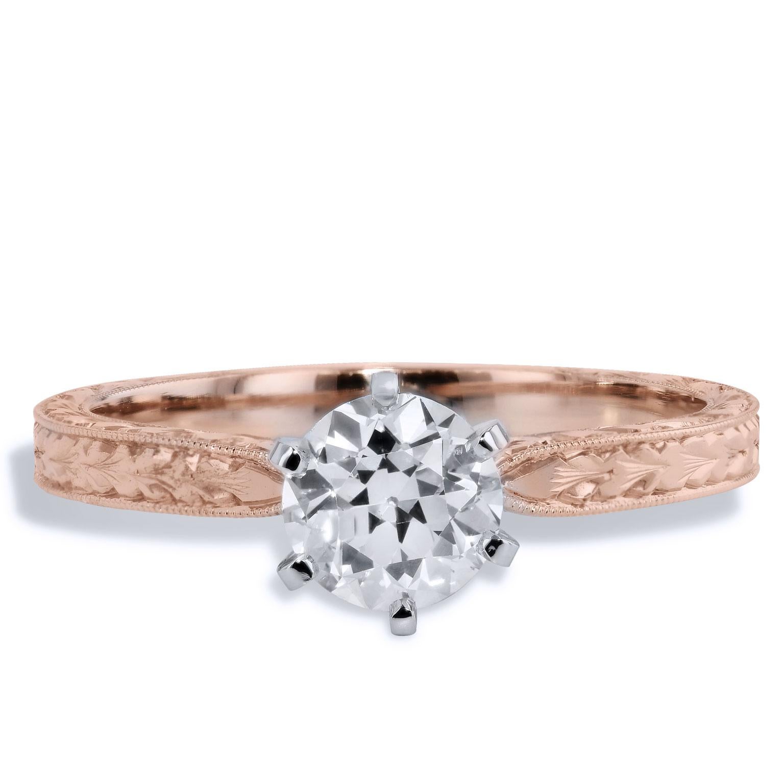 Women's H & H 0.78 Carat Old European Cut Diamond Retro Antique Engagement Ring
