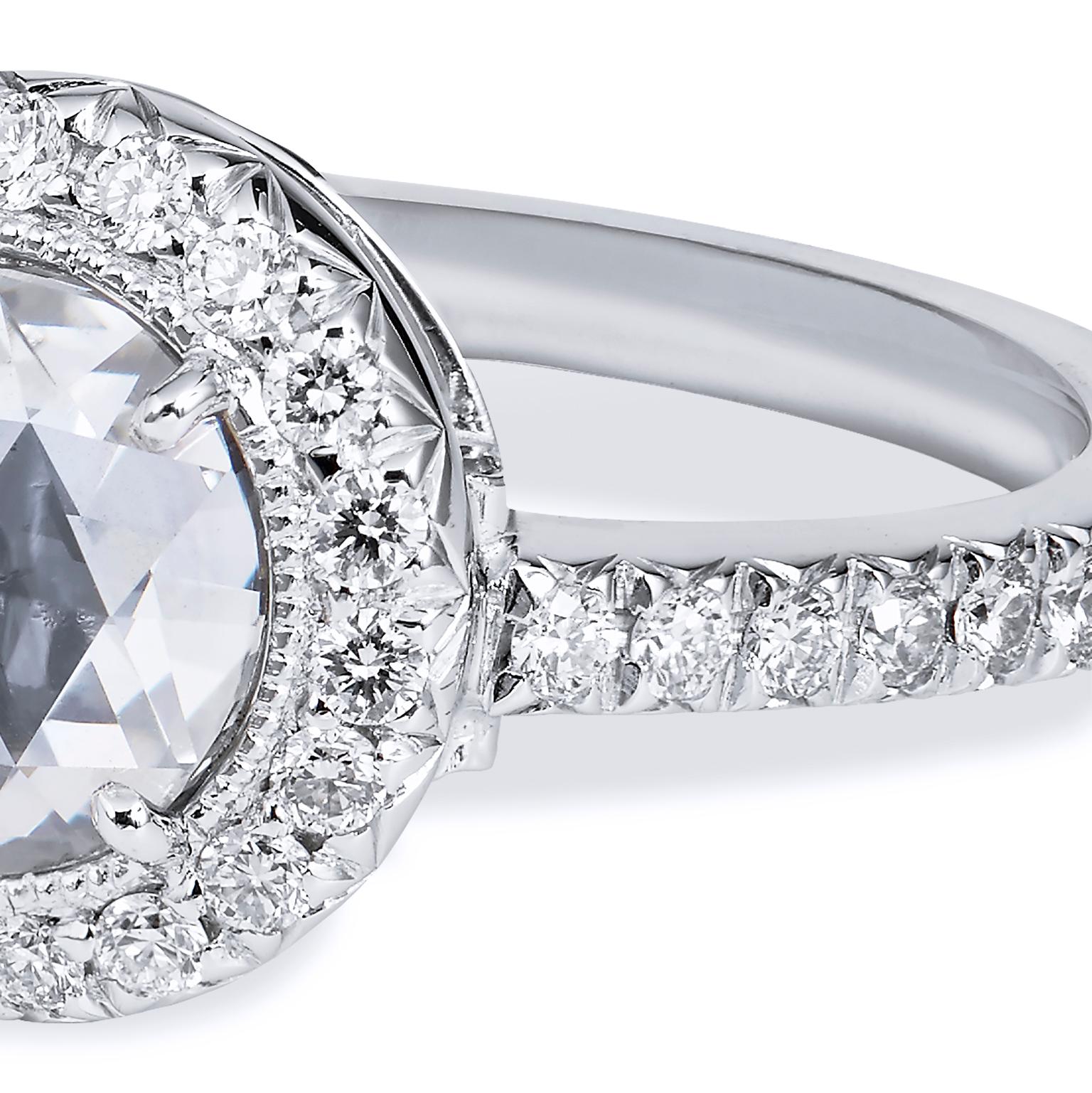 Women's  18 kt Palladium Engagement Ring w/ a .89 Carat Rose Cut Diamond Handmade by H&H