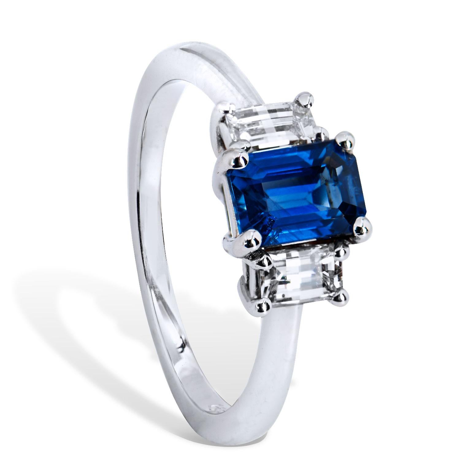 Women's H & H 1.28 Carat Emerald Cut Blue Sapphire Fashion Ring