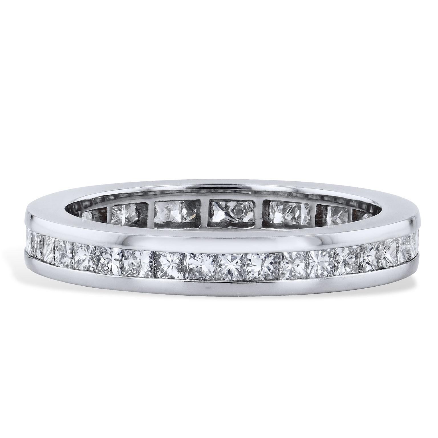 Women's H&H 1.33 Carat Princess Cut Diamond Eternity Band Ring 7.25 For Sale