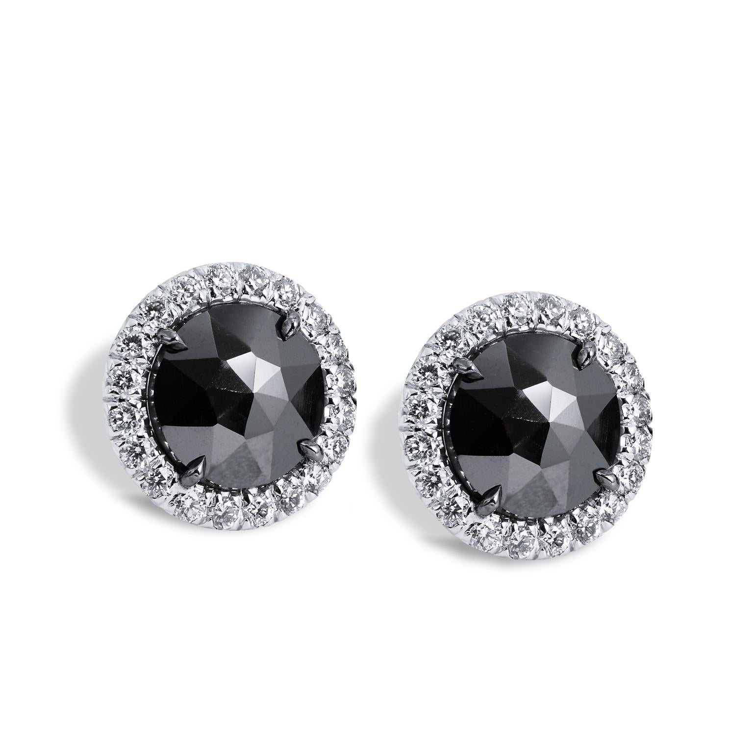 H & H 1.42 Black Diamond Stud Earrings In Excellent Condition In Miami, FL