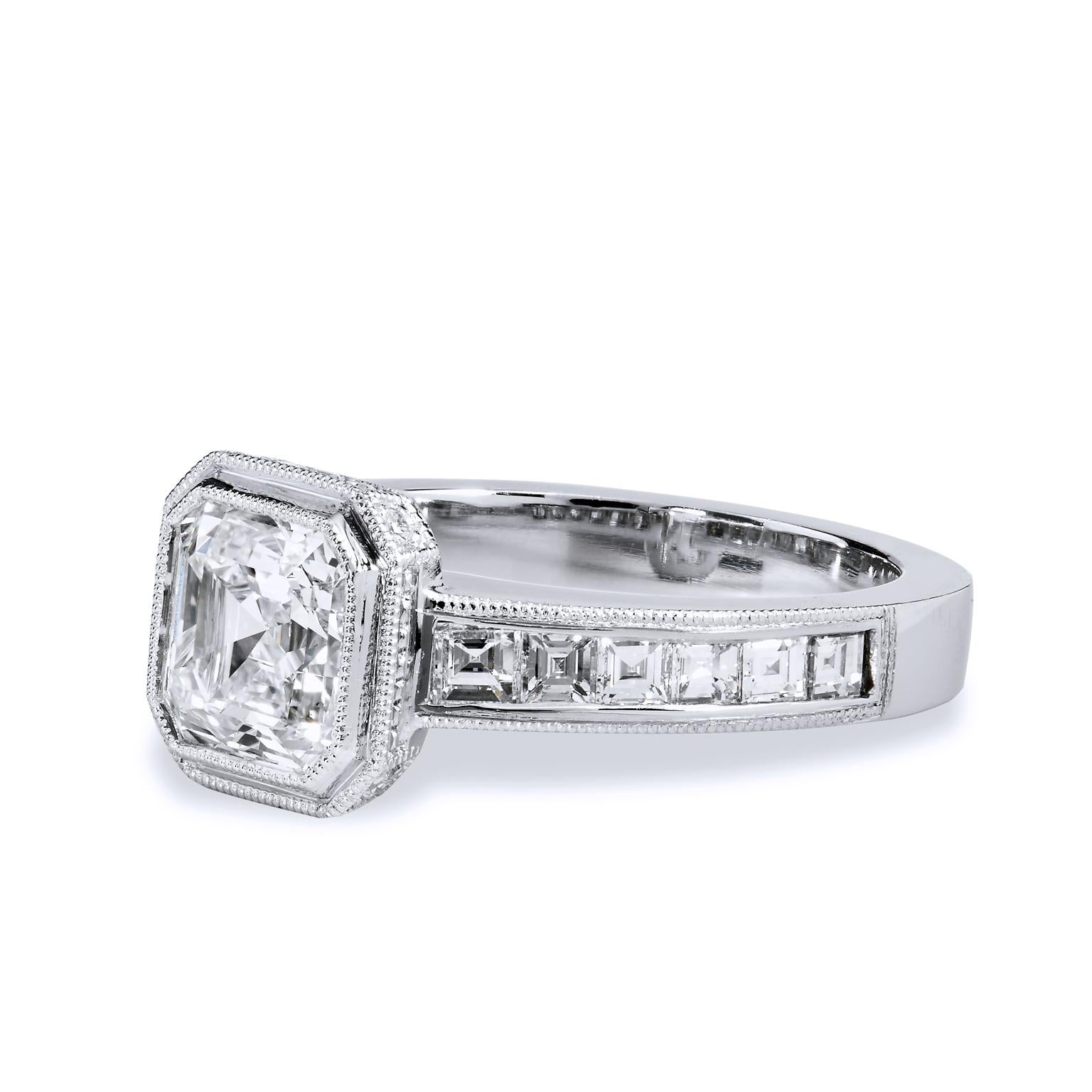 GIA 2,00 Karat Quadratischer Smaragdschliff Diamant Verlobungsring Carre Cut Band 6,25 Damen im Angebot