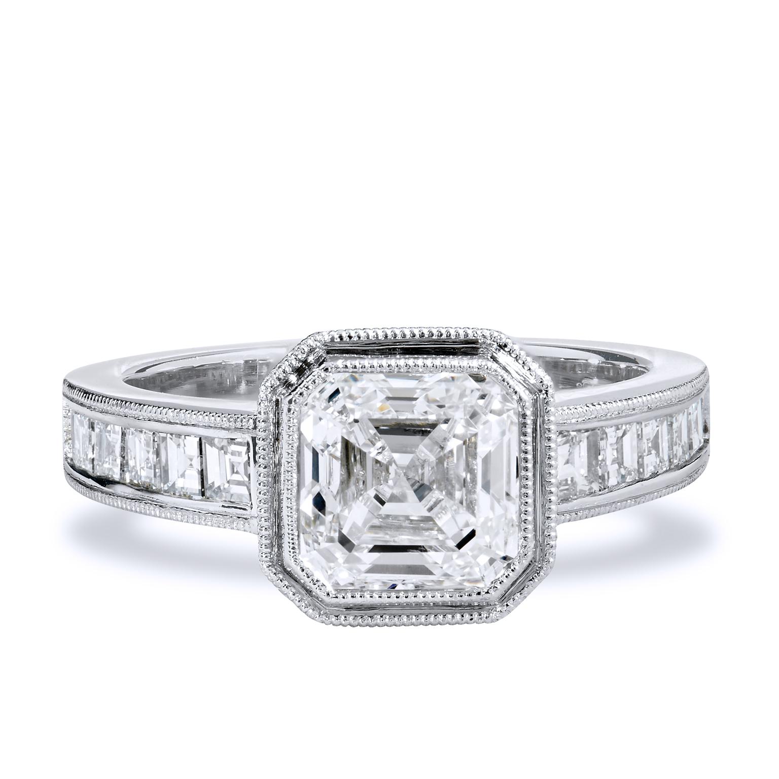 GIA 2,00 Karat Quadratischer Smaragdschliff Diamant Verlobungsring Carre Cut Band 6,25 im Angebot 1