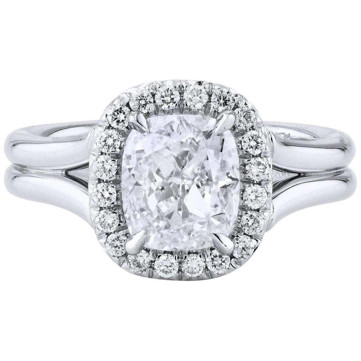 GIA Certified 2.02 Carat Diamond and Platinum Halo Engagement Ring made by H&H 