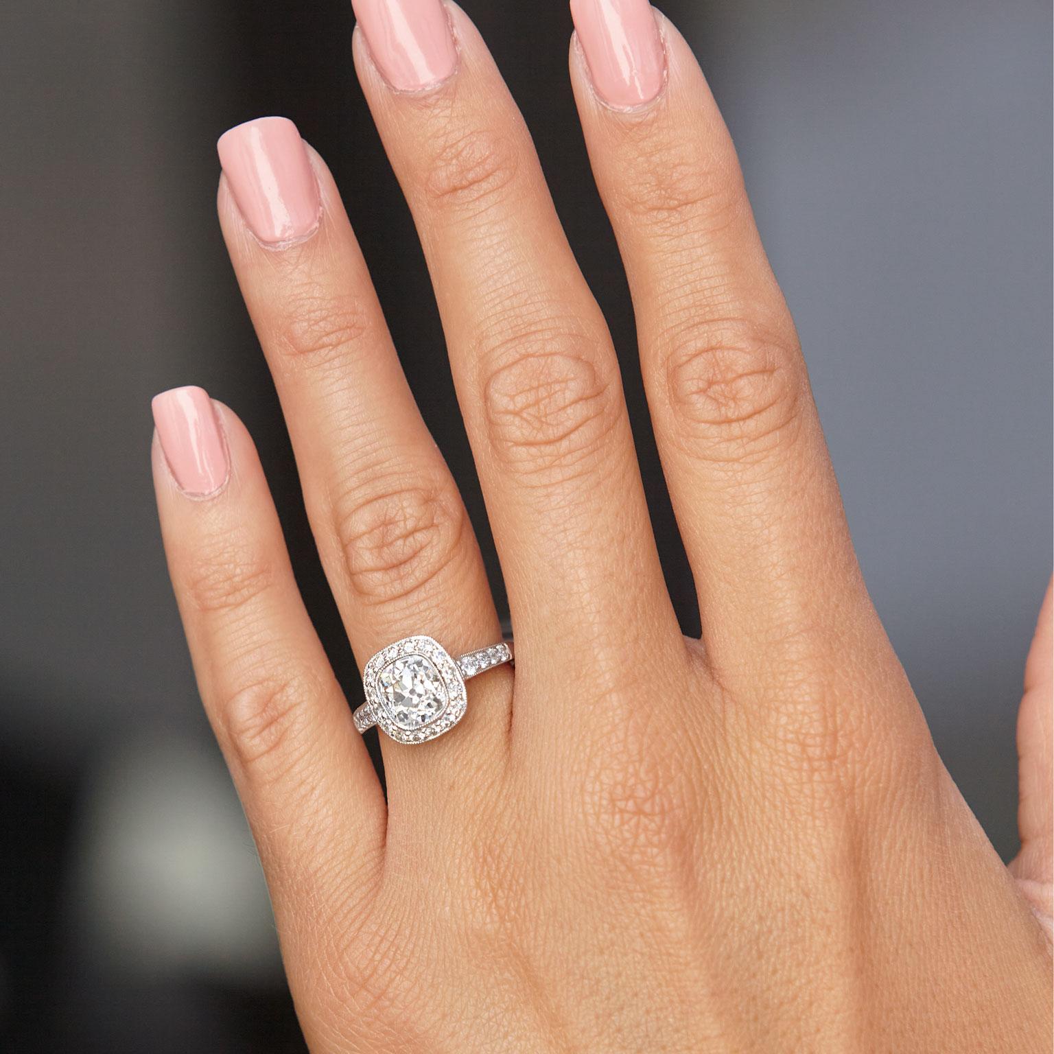 Women's GIA Certified 2.05 Carat Old Mine Cushion Cut Diamond Platinum Engagement Ring 